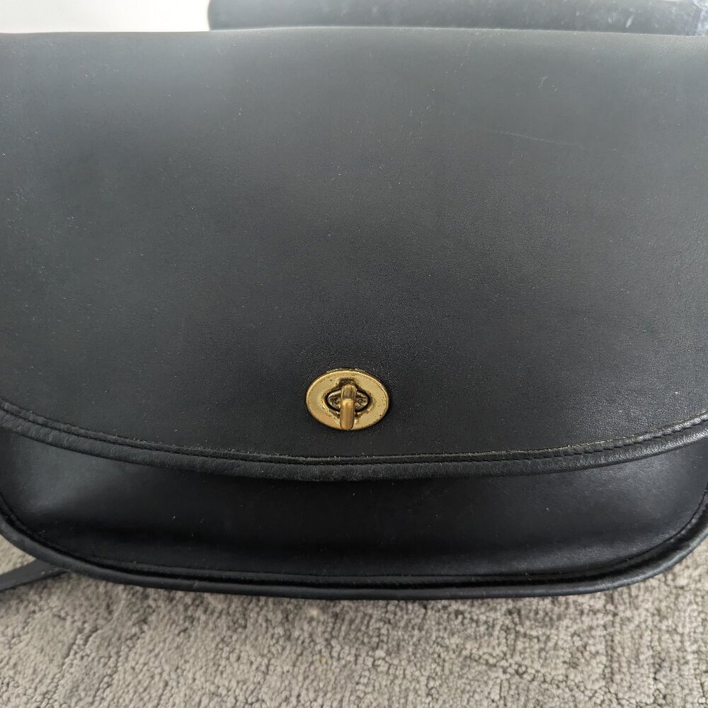 Vintage Coach Black Leather Large City Bag Legacy Crossbody Turnlock Flap 9790